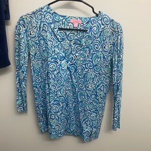 Lilly Pulitzer light blue fish print blouse